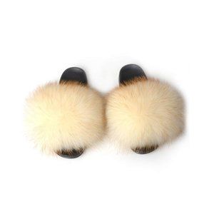 Womens Luxury Real Raccoon Fur Sliders Slippers Furry Slides Fashion Flat Soles